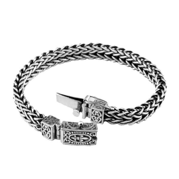 Men's Sterling Silver Fleur De Lis Wheat Chain Bracelet - Image 8