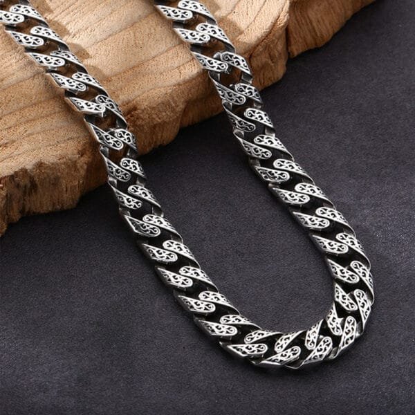 Men's Sterling Silver Ivy Pattern Cuban Link Chain - Image 4