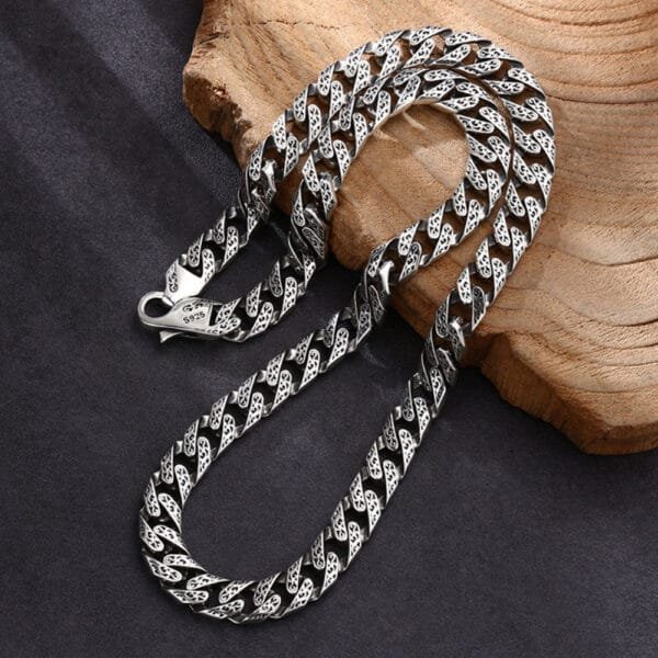 Men's Sterling Silver Ivy Pattern Cuban Link Chain - Image 5