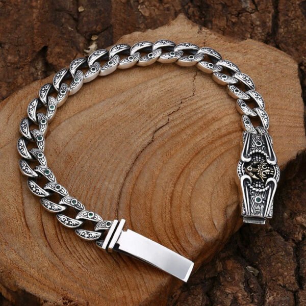 Men's Sterling Silver Ivy Pattern Curb Chain Bracelet - Image 2