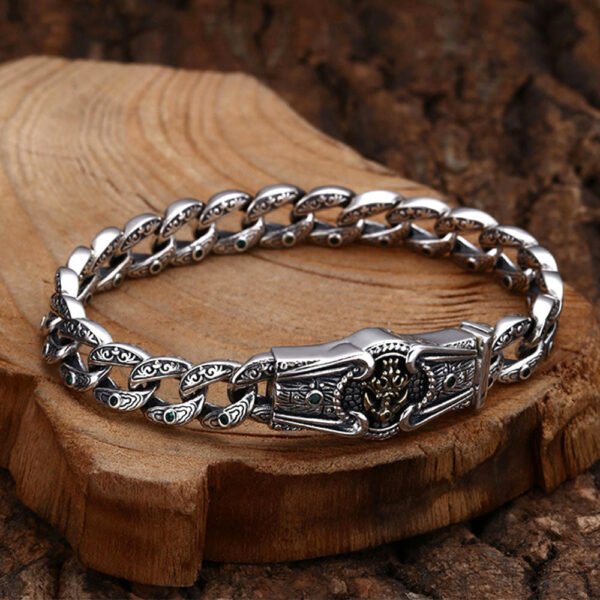 Men's Sterling Silver Ivy Pattern Curb Chain Bracelet - Image 3