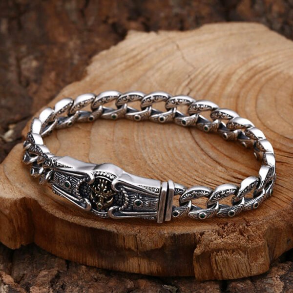Men's Sterling Silver Ivy Pattern Curb Chain Bracelet - Image 4