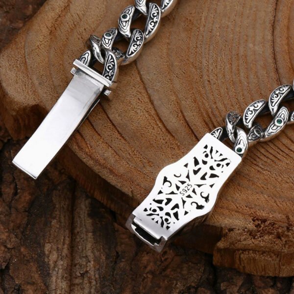 Men's Sterling Silver Ivy Pattern Curb Chain Bracelet - Image 5