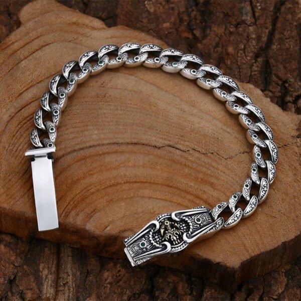 Men's Sterling Silver Ivy Pattern Curb Chain Bracelet - Image 6