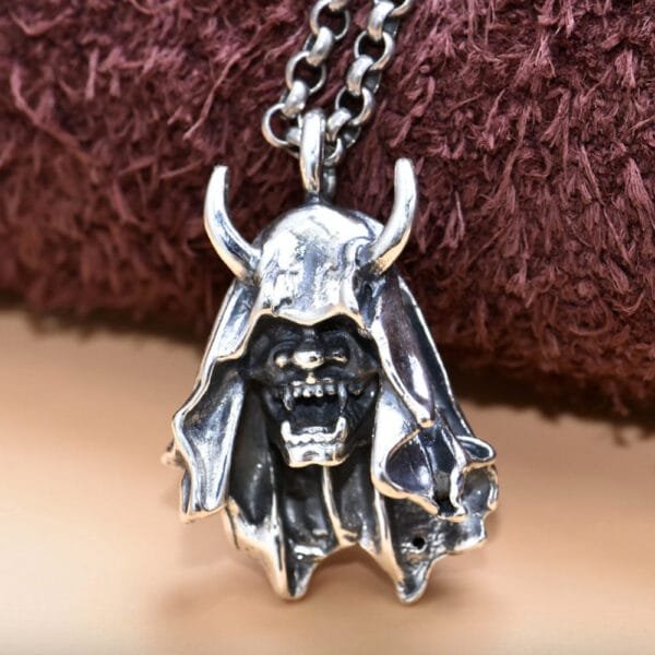 Men's Sterling Silver Japanese Hannya Mask Necklace - Image 4