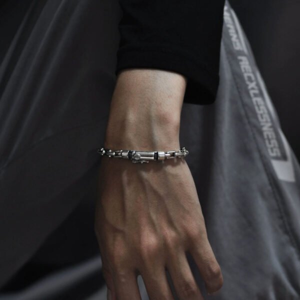 Men's Sterling Silver Rectangle Link Chain Bracelet - Image 9