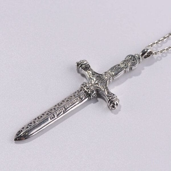 Men's Sterling Silver Sword Pendant Necklace - Image 2