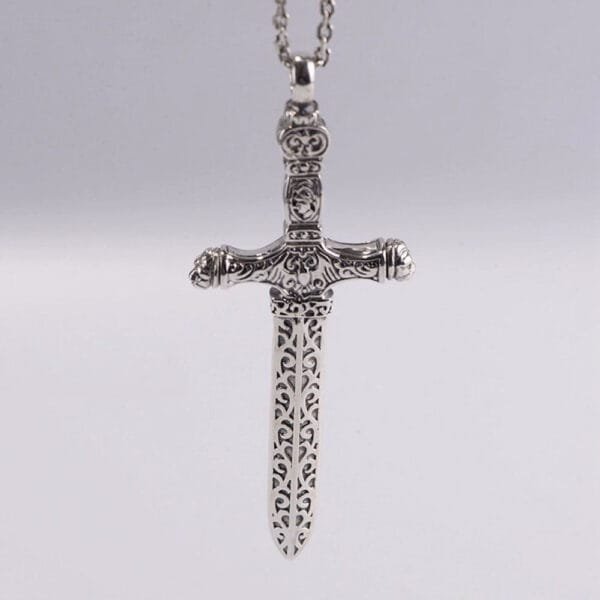 Men's Sterling Silver Sword Pendant Necklace - Image 3