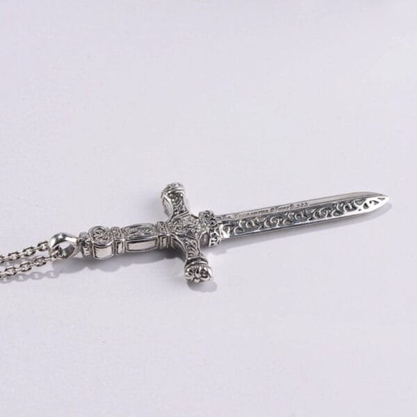 Men's Sterling Silver Sword Pendant Necklace - Image 4