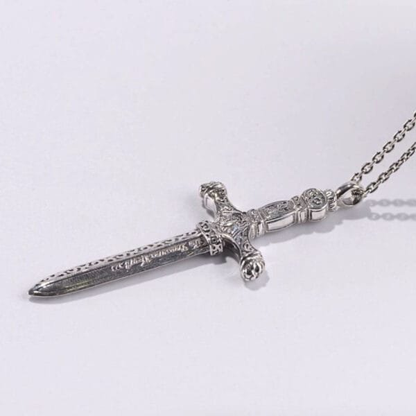 Men's Sterling Silver Sword Pendant Necklace - Image 5