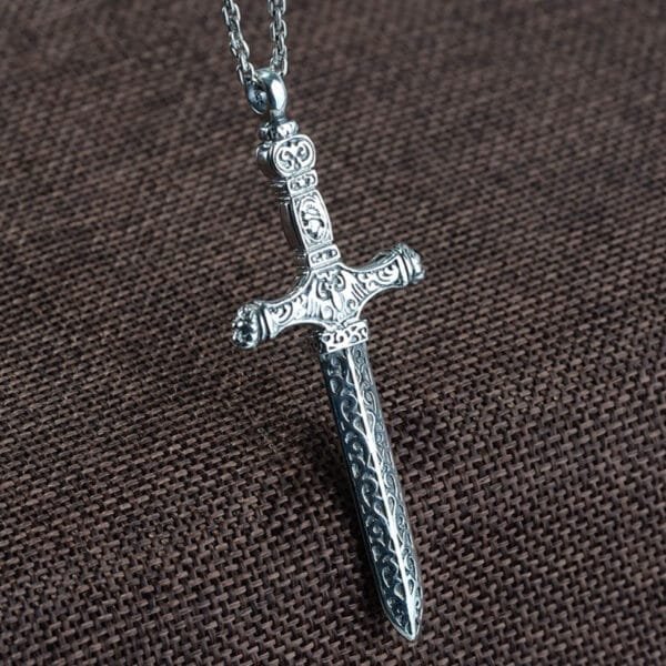 Men's Sterling Silver Sword Pendant Necklace - Image 6