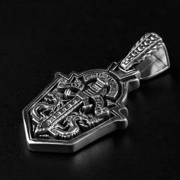 Men's Sterling Silver Sword Shield Necklace - Image 2