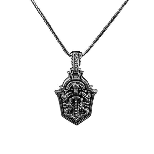 Men's Sterling Silver Sword Shield Necklace - Image 6
