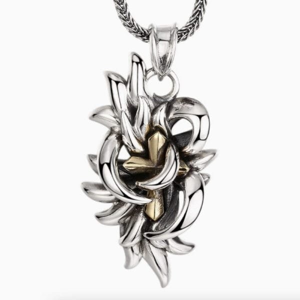 Men's Sterling Silver Thorns Tangled Cross Necklace - Image 5