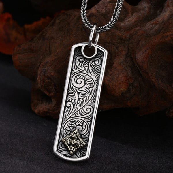 Men's Sterling Silver Vajra Ivy Tag Necklace - Image 2