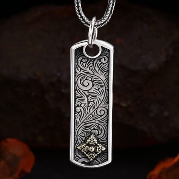 Men's Sterling Silver Vajra Ivy Tag Necklace - Image 3