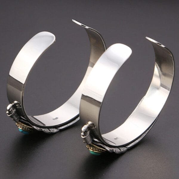 Sterling Silver Turquoise Feather Cuff Bracelet - Image 4