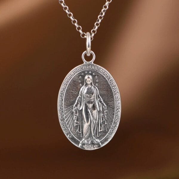 Sterling Silver Virgin Mary Tag Necklace