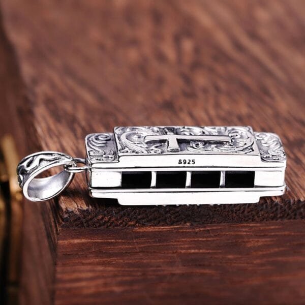 Sterling Silver All-Seeing Eye Harmonica Necklace - Image 4