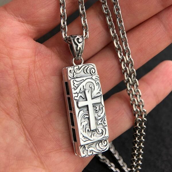 Sterling Silver All-Seeing Eye Harmonica Necklace - Image 8