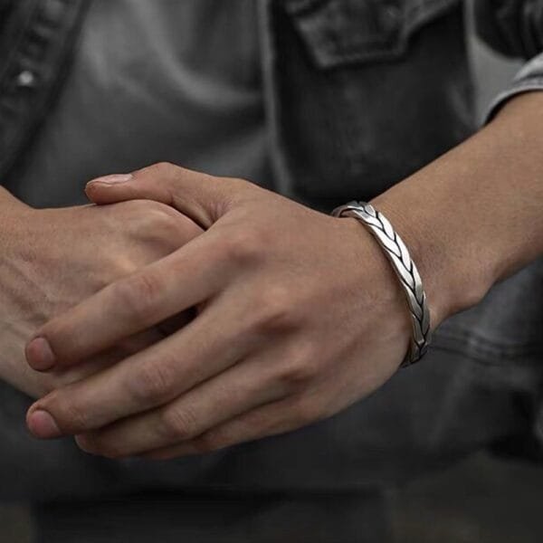 Sterling Silver Braided Cuff Bracelet for Men - Image 5