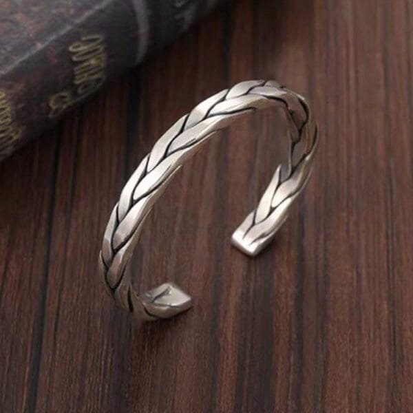 Sterling Silver Braided Cuff Bracelet for Men - Image 2