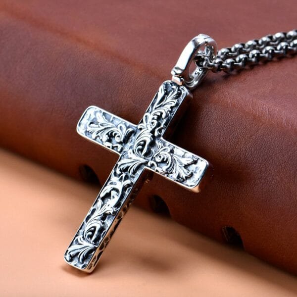 Men's Sterling Silver Eagle Cross Necklace - Image 2