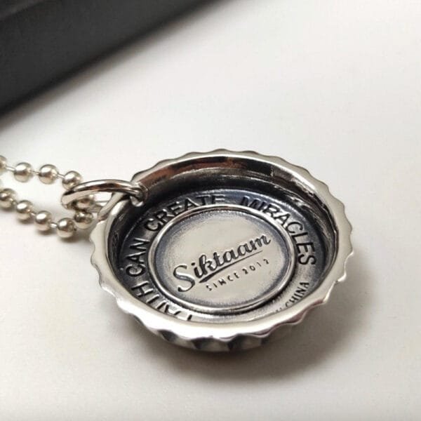 Sterling Silver Indian Chief Bottle Cap Necklace - Image 5