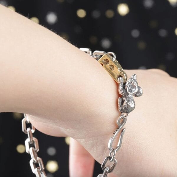 Sterling Silver Mouse Loving Cheese Chain Bracelet - Image 6