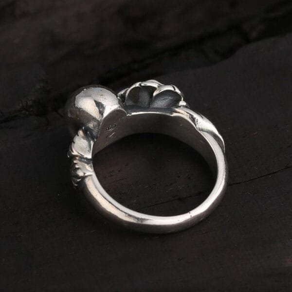 Sterling Silver Rose and Skull Ring - Image 4