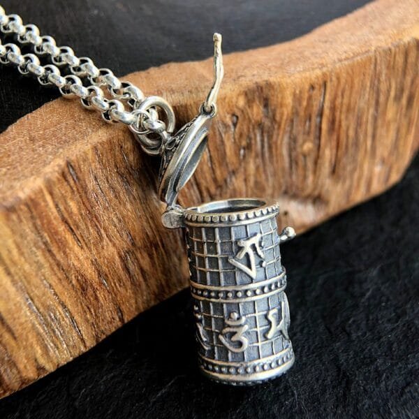 Men's Sterling Silver Six Word Proverbs Cylinder Necklace - Image 2