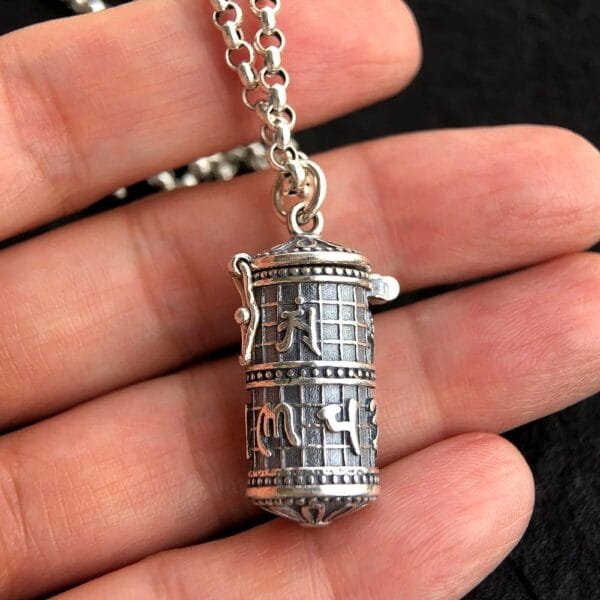 Men's Sterling Silver Six Word Proverbs Cylinder Necklace - Image 7