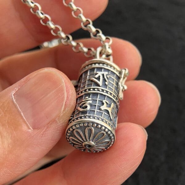 Men's Sterling Silver Six Word Proverbs Cylinder Necklace - Image 8