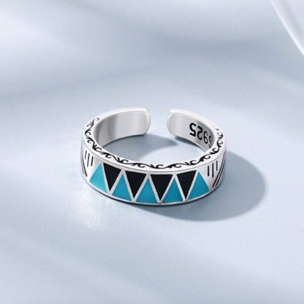 Sterling Silver Triangle Pattern Pinky Ring - Image 3