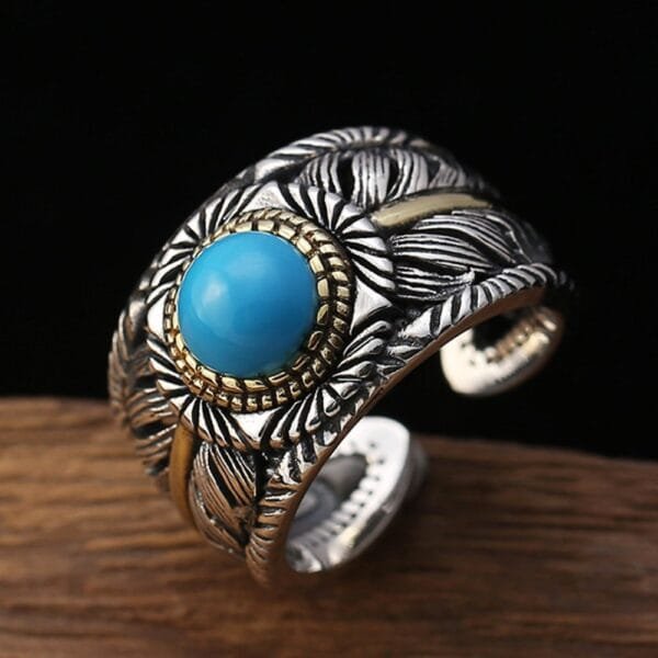 Sterling Silver Turquoise Feather Ring - Image 2