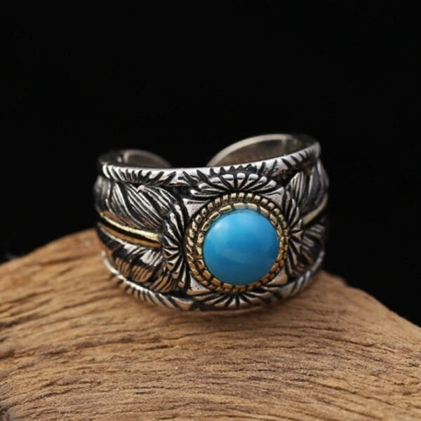 Sterling Silver Turquoise Feather Ring - Image 3