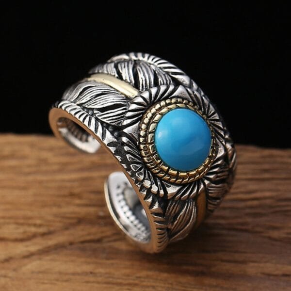 Sterling Silver Turquoise Feather Ring - Image 4