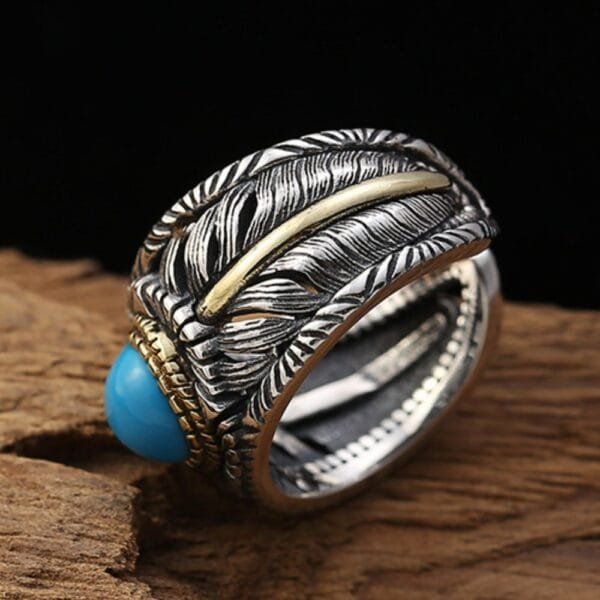 Sterling Silver Turquoise Feather Ring - Image 5