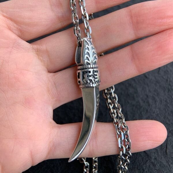 Men's Sterling Silver Wolf Tooth Pendant Necklace - Image 7