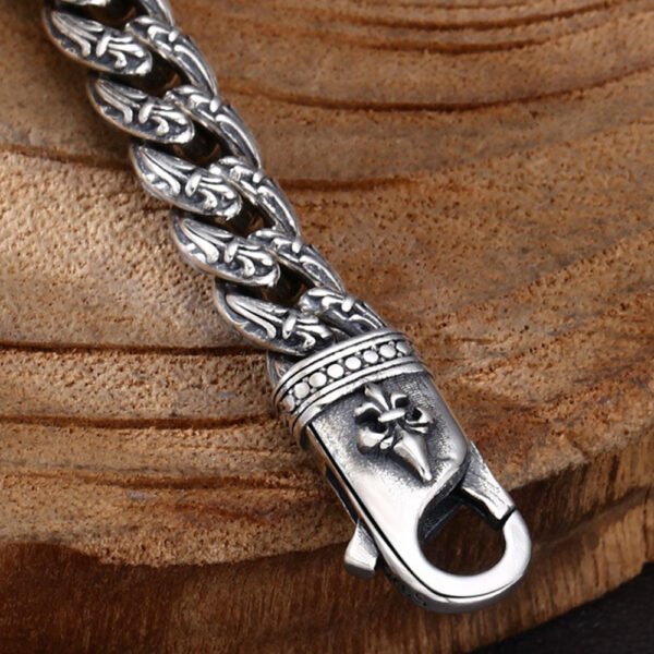 Sterling Silver Fleur de Lis Cuban Chain Bracelet for Men - Image 2