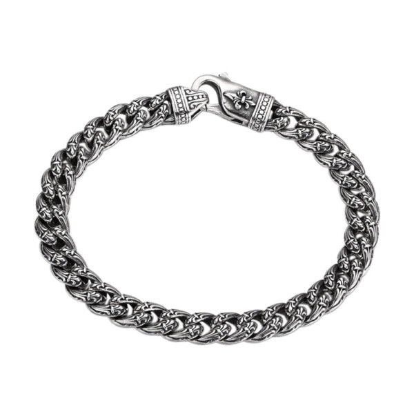 Sterling Silver Fleur de Lis Cuban Chain Bracelet for Men - Image 7