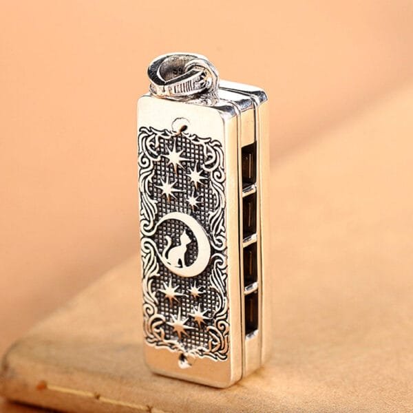 Sterling Silver Harmonica Pendant Necklace - Image 2