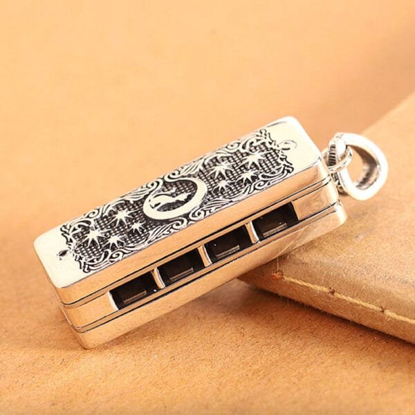 Sterling Silver Harmonica Pendant Necklace - Image 3