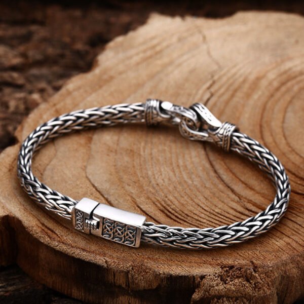 Sterling Silver Horseshoe Knot Braided Bracelet for Men - Image 2