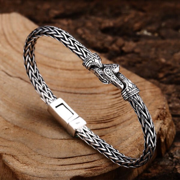 Sterling Silver Horseshoe Knot Braided Bracelet for Men - Image 3