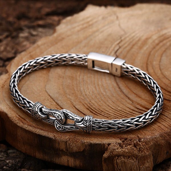 Sterling Silver Horseshoe Knot Braided Bracelet for Men - Image 5