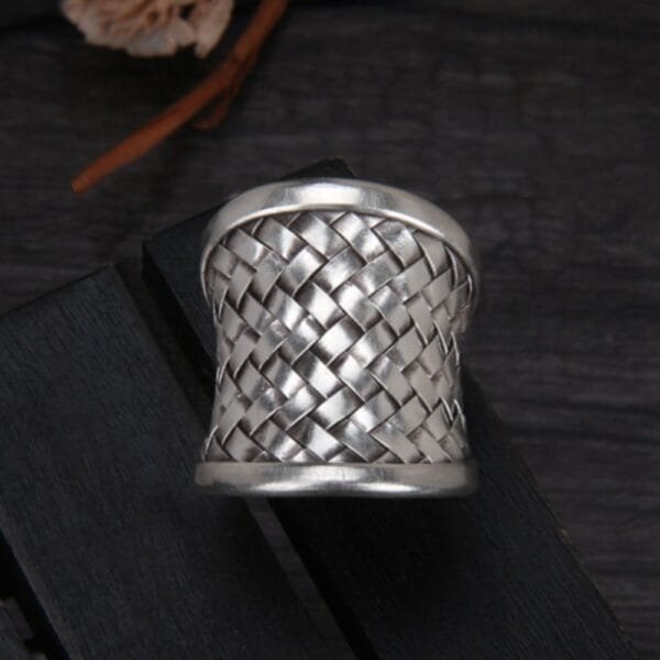 Women's Hill Tribe Silver Wide Braided Ring - Image 3