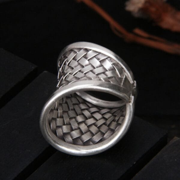 Women's Hill Tribe Silver Wide Braided Ring - Image 4