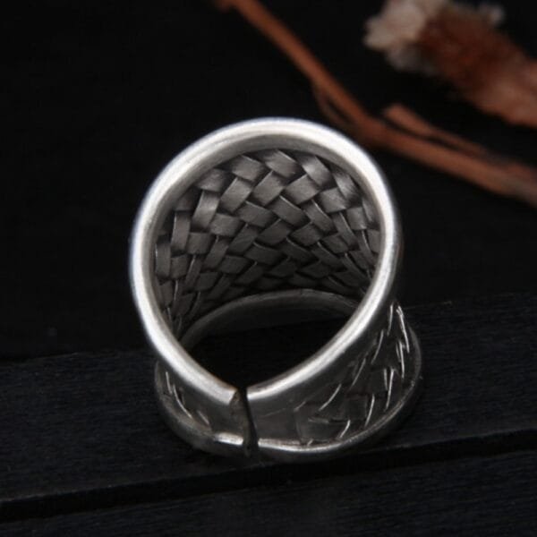 Women's Hill Tribe Silver Wide Braided Ring - Image 5